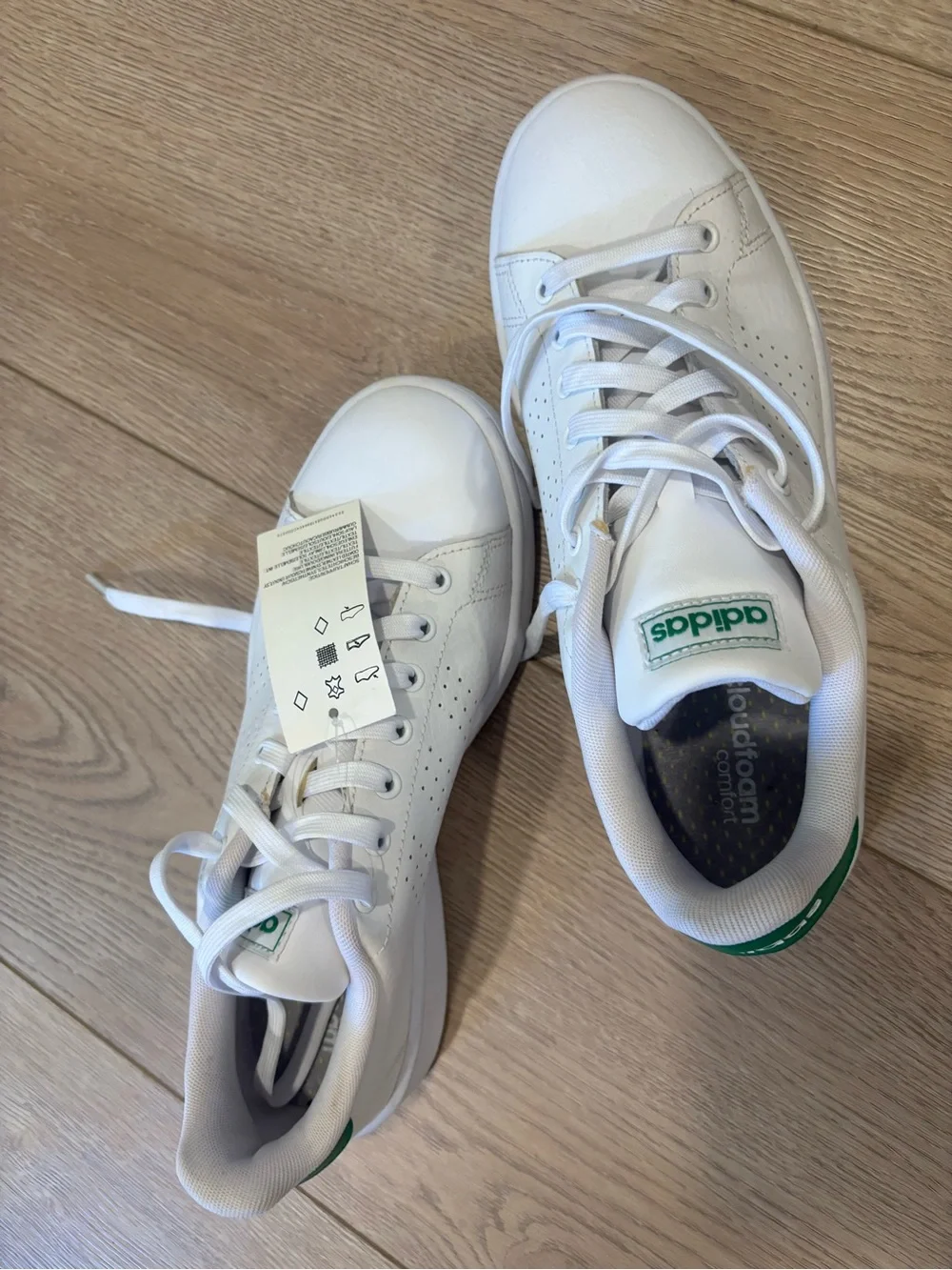 adidas White Leather Sneakers with Green Heel Accents